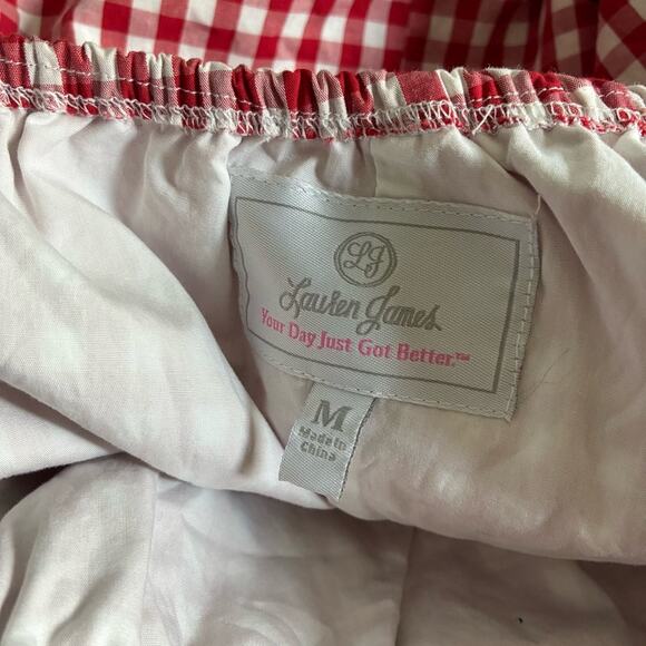 New England Classic Coastal Preppy Red Gingham Top One Shoulder Top Nantucket M - Picture 7 of 12